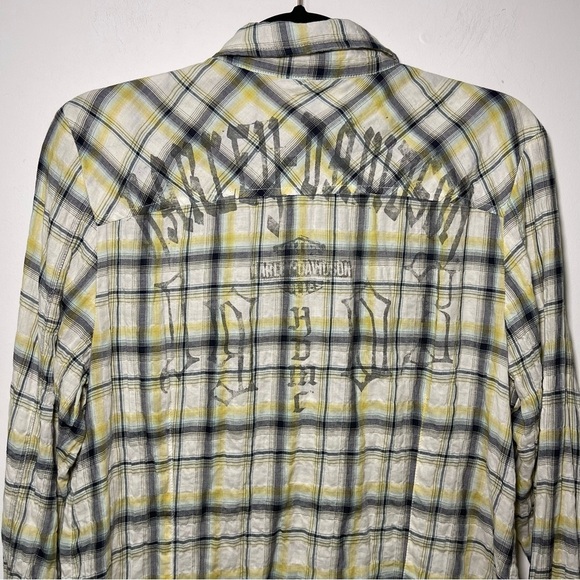Harley Davidson women's yellow plaid seersucker pearl snaps long sleeve in M - Picture 7 of 7